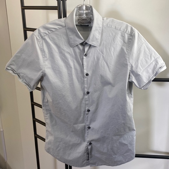 DENIM & FLOWER stretch shorts Herve dress shirt button-front S grey gray - Picture 1 of 3